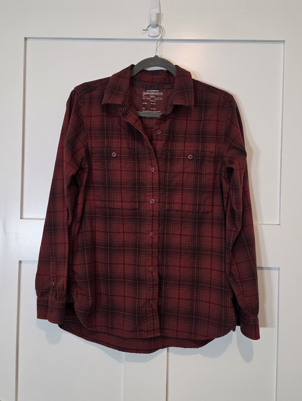 REI CO-OP Wallace Lake Button Down Flannel Shirt Cotton Burgundy Black Medium